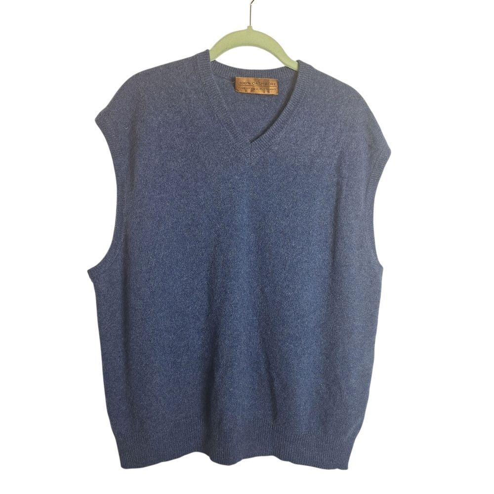 Cashmere Sweater Vest V Neck Blue Size 2X Mens